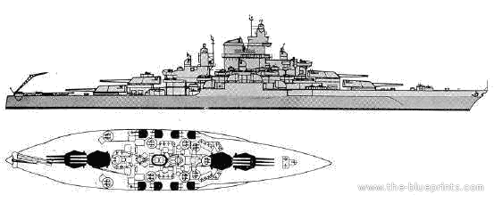 Боевой корабль USS BB-43 Tennessee - чертежи, габариты, рисунки
