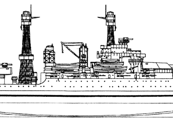 Боевой корабль USS BB-43 Tennessee 1921 (Battleship) - чертежи, габариты, рисунки