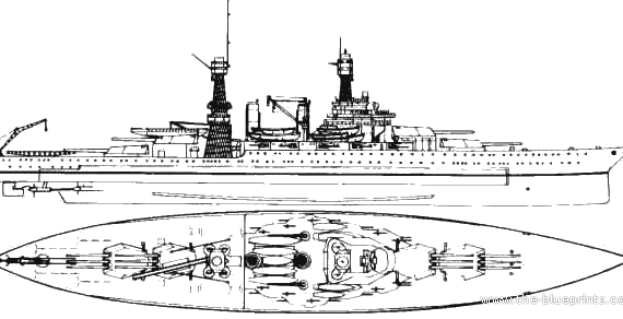Боевой корабль USS BB-43 Tennessee (1929) - чертежи, габариты, рисунки