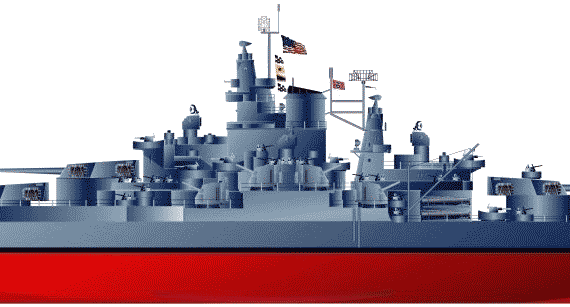 Боевой корабль USS BB-43 Tennessee (Battleship) (1943) - чертежи, габариты, рисунки