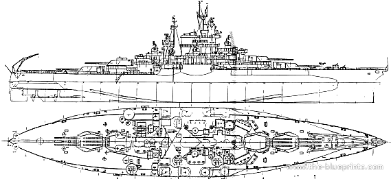 Боевой корабль USS BB-43 Tennessee (Battleship) (1944) - чертежи, габариты, рисунки