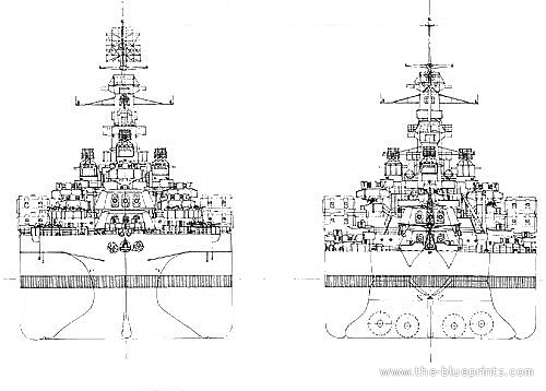 Боевой корабль USS BB-44 California (1944) - чертежи, габариты, рисунки