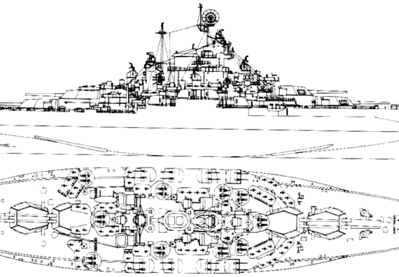 Корабль USS BB-44 West Virginia (Battleship) - чертежи, габариты, рисунки