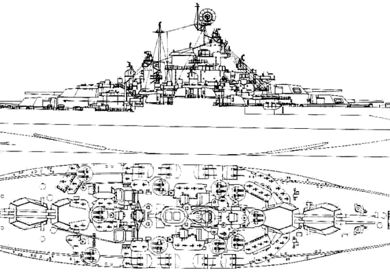 Корабль USS BB-44 West Virginia (Battleship) (1945) - чертежи, габариты, рисунки