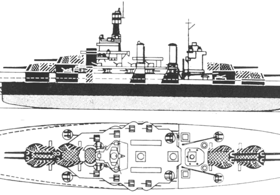 Боевой корабль USS BB-45 Colorado - чертежи, габариты, рисунки