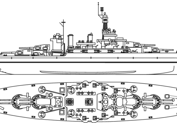 Боевой корабль USS BB-45 Colorado (1942) - чертежи, габариты, рисунки