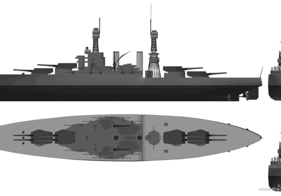 Combat ship USS BB-45 Colorado (Battleship) - drawings, dimensions, figures