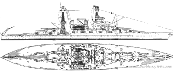 Боевой корабль USS BB-46 Maryland - чертежи, габариты, рисунки