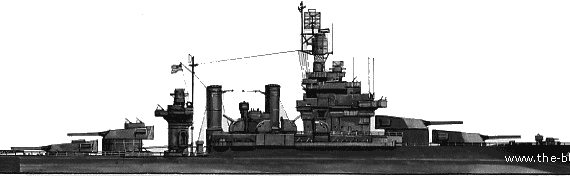 Боевой корабль USS BB-46 Maryland (Battleship) (1943) - чертежи, габариты, рисунки