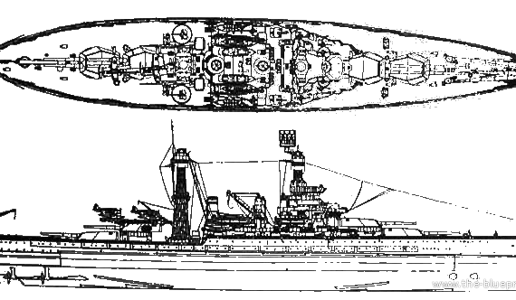 Боевой корабль USS BB-48 West Virginia (1940) - чертежи, габариты, рисунки