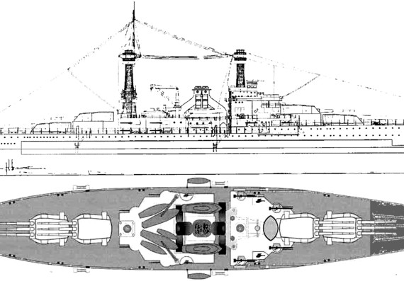Боевой корабль USS BB-49 South Dakota 1929 (Battleship) - чертежи, габариты, рисунки