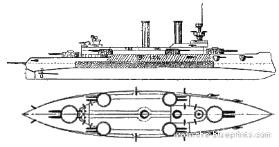USS BB-4 Iowa warship - drawings, dimensions, figures