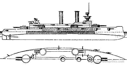 Боевой корабль USS BB-4 Iowa (Battleship) (1898) - чертежи, габариты, рисунки