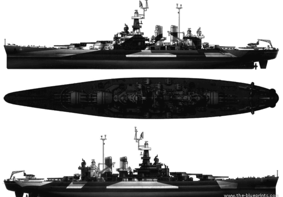 Боевой корабль USS BB-55 North Carolina 1 - чертежи, габариты, рисунки