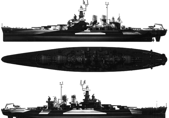 Боевой корабль USS BB-55 North Carolina (1944) - чертежи, габариты, рисунки