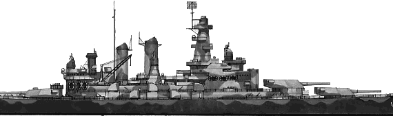 Боевой корабль USS BB-55 North Carolina (Battleship) (1942) - чертежи, габариты, рисунки
