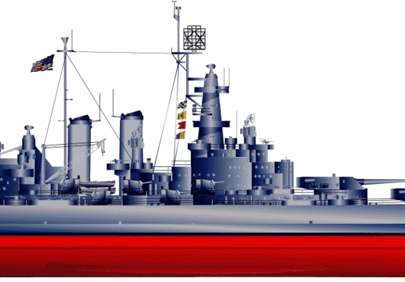 Боевой корабль USS BB-55 North Carolina (Battleship) (1943) - чертежи, габариты, рисунки