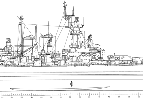 Боевой корабль USS BB-56 Washington - чертежи, габариты, рисунки