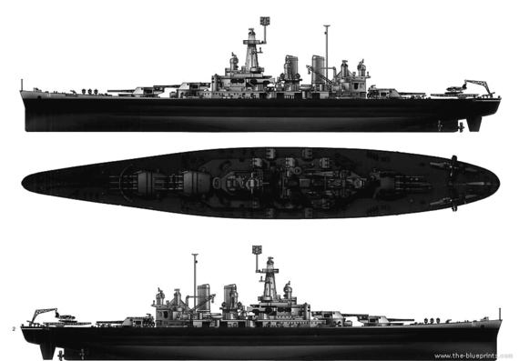 Боевой корабль USS BB-56 Washington (1942) - чертежи, габариты, рисунки