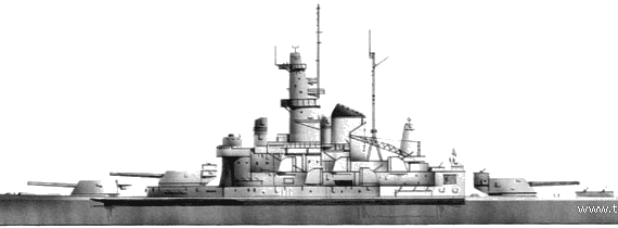 Боевой корабль USS BB-57 South Dakota (1939) - чертежи, габариты, рисунки