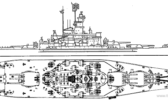 Combat ship USS BB-57 South Dakota (1945) - drawings, dimensions, pictures