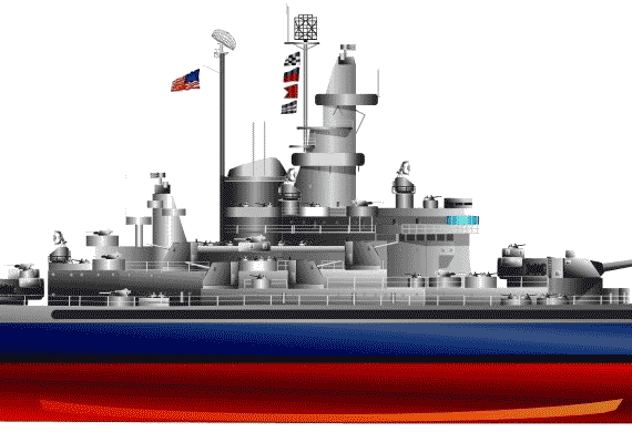 Боевой корабль USS BB-57 South Dakota (Battleship) (1944) - чертежи, габариты, рисунки