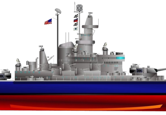 Корабль USS BB-58 Indiana (Battleship) (1945) - чертежи, габариты, рисунки