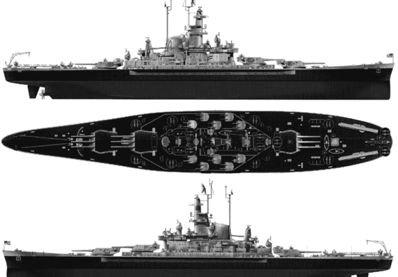 Боевой корабль USS BB-59 Massachusetts (Battleship) - чертежи, габариты, рисунки