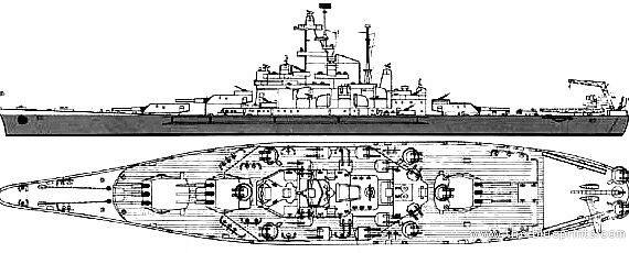 Боевой корабль USS BB-60 Alabama - чертежи, габариты, рисунки