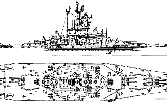 Боевой корабль USS BB-60 Alabama (1944) - чертежи, габариты, рисунки