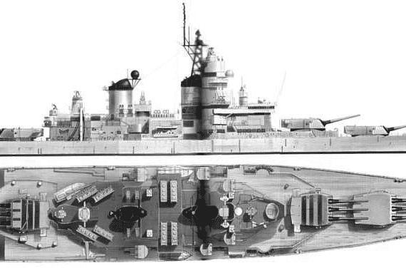 Боевой корабль USS BB-61 Iowa - чертежи, габариты, рисунки
