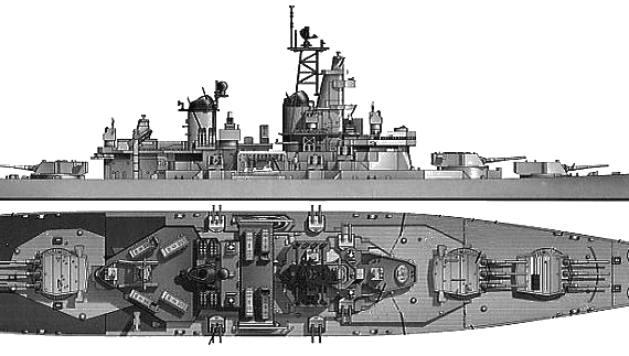 Боевой корабль USS BB-61 Iowa (1983) - чертежи, габариты, рисунки