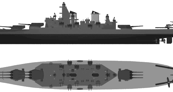 Боевой корабль USS BB-61 Iowa (Battleship) (1945) - чертежи, габариты, рисунки