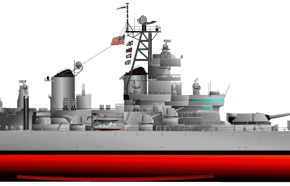 Боевой корабль USS BB-61 Iowa (Battleship) (1990) - чертежи, габариты, рисунки