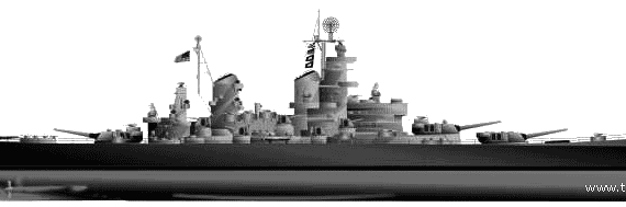 Боевой корабль USS BB-62 New Jersey (1943) - чертежи, габариты, рисунки