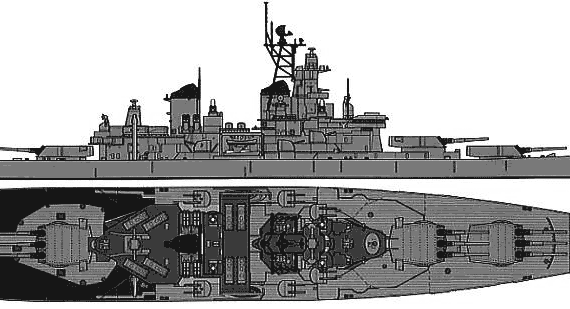 Боевой корабль USS BB-62 New Jersey (1983) - чертежи, габариты, рисунки