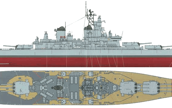 Корабль USS BB-62 New Jersey (Battleship) (1982) - чертежи, габариты, рисунки