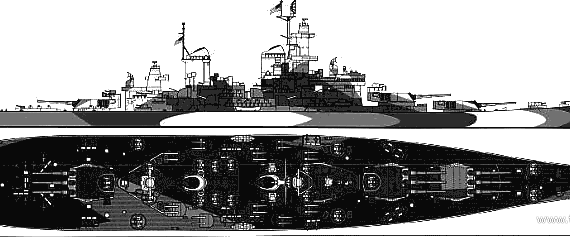 Боевой корабль USS BB-63 Missouri - чертежи, габариты, рисунки