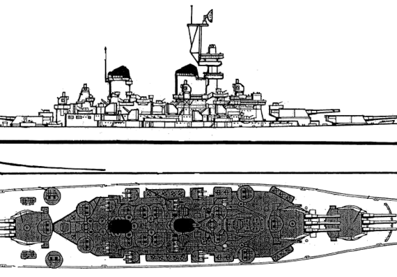 Боевой корабль USS BB-63 Missouri (Battleship) (1945) - чертежи, габариты, рисунки