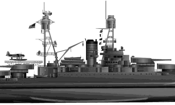 Боевой корабль USS BB36 Nevada - чертежи, габариты, рисунки