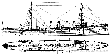 Крейсер USS C-3 Salem (Light Cruiser) (1908) - чертежи, габариты, рисунки