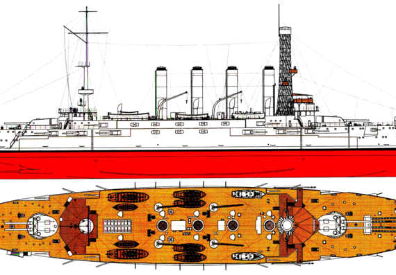 Крейсер USS CA-10 Memphis 1916 (Armored Cruiser) - чертежи, габариты, рисунки