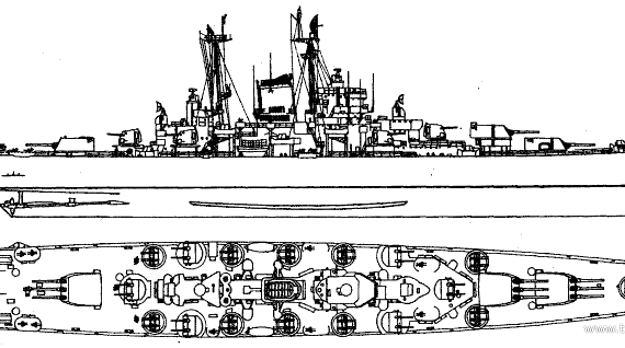 Крейсер USS CA-122 Oregon City (Heavy Cruiser) (1946) - чертежи, габариты, рисунки