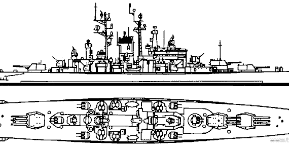 Крейсер USS CA-134 Des Moines (1948) - чертежи, габариты, рисунки
