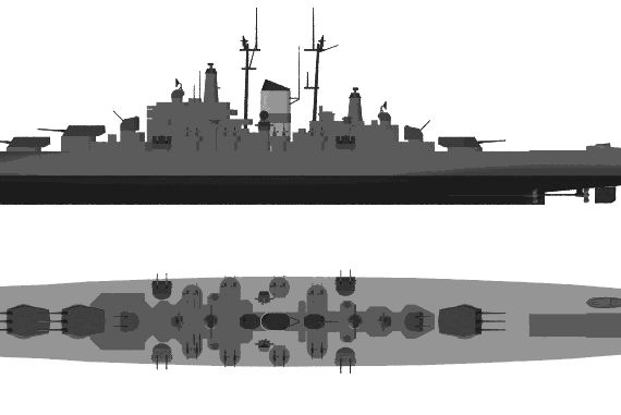 Крейсер USS CA-134 Des Moines (1950) - чертежи, габариты, рисунки