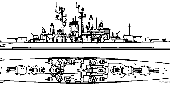 Крейсер USS CA-134 Des Moines (Heavy Cruiser) (1948) - чертежи, габариты, рисунки