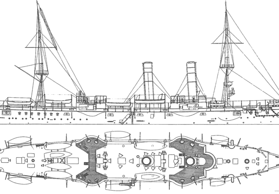 Корабль USS CA-14 Chicago (Protected Cruiser) (1890) - чертежи, габариты, рисунки