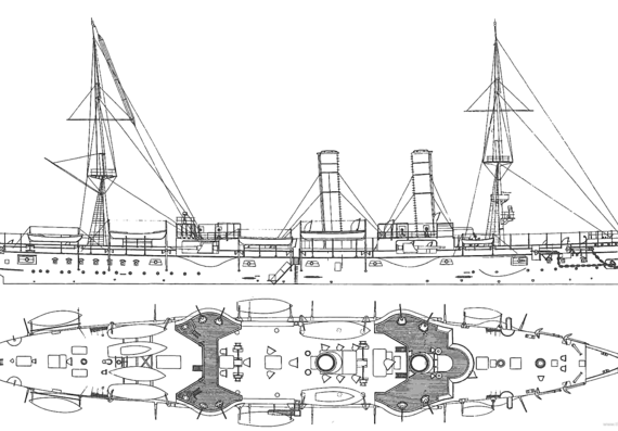 Крейсер USS CA-14 Chicago (Protected Cruiser) (1898) - чертежи, габариты, рисунки