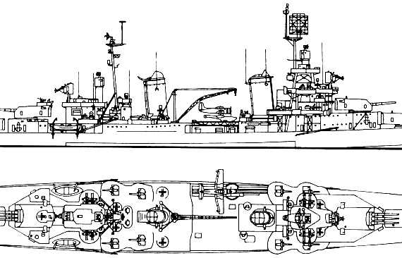 Крейсер USS CA-24 Pensacola (1945) - чертежи, габариты, рисунки