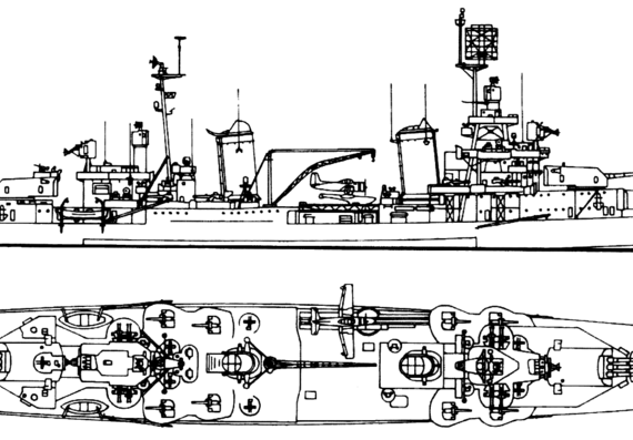Крейсер USS CA-24 Pensacola 1945 (Heavy Cruiser) - чертежи, габариты, рисунки
